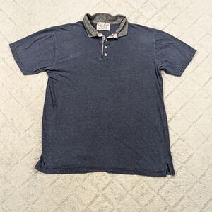 Left Field NYC Shirt Men's L Blue Navy Polo 3-Button Collar Cotton Casual Slim 